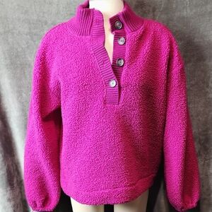 LOFT Purple  Fushia  High Collar Fleece Pullover Size S